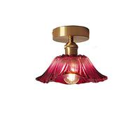 E27 LED Plafonnier Vintage Rose Rouge Style Européen En Verre Couloir Lampe D'escalier Lumière Chaude Ronde Antique Rétro Design Classique lustre de Plafond Éclairage pour Chambre Cuisines, 19 * 8cm