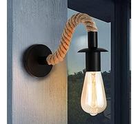 E27 luminaire Applique murale Vintage en corde de chanvre applique murale industrielle idéal pour un Loft un couloir ou une chambre à coucher ,110/220V 60w, Noir