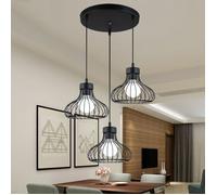 E27 Lustre Suspension 3 Lampes en Métal Noir Ø23cm Cage Forme Diamant Contemporain Disque Plafonnier Lampe Pour Salon Loft - SMOTOP