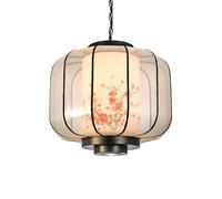 E27 moderne chinois peint à la main rond tissu suspension double abat-jour en tissu pour salon salle à manger chambre classique hôtel salon de thé suspension luminaire avec spot LED de 7 watts