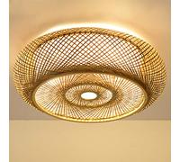 E27 Plafonnier Bois Vintage Bambou Lanterne Spots De Plafond Rétro Rond Lumière Tressé À La Main En Rotin Abat-Jour Lampe Restaurant Salon Chambre Bureau Éclairage Décoratif Lustre,60cm