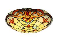 E27 Plafonnier Rétro Tiffany Salon Lumière Rond Lampe Plafond Baroque, Abat-Jour en Verre Teinté, Éclairage de Plafond Décoratif Classique pour Chambre Salle à Manger Café Cuisine Couloir Bar,30cm