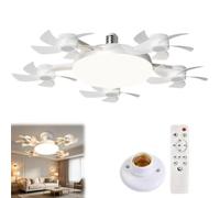 E27 Socket Ceiling Fanlight, 2-in-1 Silent LED Fan with Remote Control, 3 Wind Speeds,3-Color LED Light,3/4/5 Head Options,Screw in Fan Light for Bedroom Garage Kitchen
