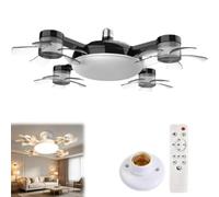 E27 Socket Ceiling Fanlight, 2-in-1 Silent LED Fan with Remote Control, 3 Wind Speeds,3-Color LED Light,3/4/5 Head Options,Screw in Fan Light for Bedroom Garage Kitchen