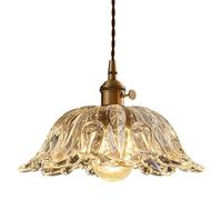 E27 Source Hanging Light, French Retro Style Chandelier, Creative Flower-Shaped Transparent Glass Pendant Lamp, Restaurant Hotel Living Room Decorative Lighting Fixtures(21cm)