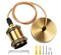 E27 Suspension Vintage Doré en Métal Câble Luminaire Réglable 90 CM | Douille E27 Vintage avec Anneau à Vis, Fixation Plafond pour Cuisine Salle à Manger Café Bar Salon Chambre Loft