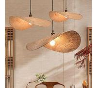 E27 Suspension Vintage Lustre Bambou Tressé Rotin Naturel Fait À La Main Abat-Jour Chapeau De Paille Design Plafonnier Rond Salon Chambre Lampe Suspension Bureau Éclairage Décoratif Luminaire,60cm
