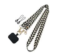 E8W6 Longue bandoulière réglable sangle large en tissu pour téléphone portable tour de cou décoré corde perlée