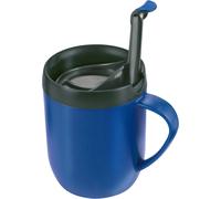 E990003 Hot Mug À Piston, Plastique/Silicone, Bleu, Mug Isotherme Cafe/Filtre Pour Café Moulu/Tasse Avec Couvercle/Gobelet De Camping, Lave-Vaisselle, Garantie De 5 Ans