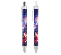 Ea-gles Firework Lot de 2 stylos à bille rétractables à encre gel fine 0,5 mm pour bureau Motif drapeau américain