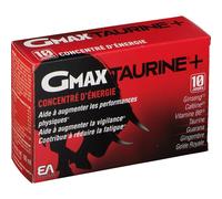 GMAX-TAURINE+ - PERFORMANCES PHYSIQUES ET VIGILANCE - Concentré D'énergie - Ginseng, Caféine, Vitamine B6, Taurine, Guarana, Gingembre, Gelée Royale - 10 Jours - 30 Ampoules Buvables - Goût Orange