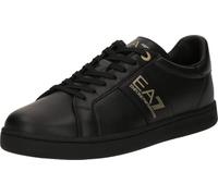 EA7 Emporio Armani Chaussures de sport, cuir noir avec logo doré, semelle antidérapante, Noir doré, 38.5 EU
