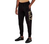 EA7 Emporio Armani Logo Series Pantalon de jogging en coton, noir avec logo doré, pantalon de survêtement athlétique, noir/or, L