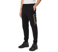 EA7 Emporio Armani Logo Series Pantalon de jogging en coton, noir avec logo doré, pantalon de survêtement athlétique, noir/or, L