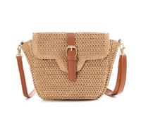 eaacaa Beige Straw Shoulder Bag for Women - Woven Beach Buckle for Holiday and Travel (Light Brown)