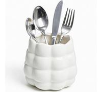 eaacaa Cutlery Storage Jars, Ceramic Fork and Spoon Storage Jars, Kitchen Counter Storage Jars, Suitable for Parties and Camping (White)