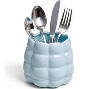 eaacaa Cutlery Storage Jars, Ceramic Fork and Spoon Storage Jars, Kitchen Counter Storage Jars, Suitable for Parties and Camping (Blue)