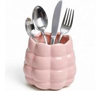 eaacaa Cutlery Storage Jars, Ceramic Fork and Spoon Storage Jars, Kitchen Counter Storage Jars, Suitable for Parties and Camping (Pink)