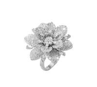 eaacaa Double Layer Flower Ring for Women - Imitation Cubic Zirconia - Open and Adjustable Ring - Elegant Jewellery for Engagement, Wedding or Cocktail - Gift for Her