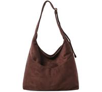 eaacaa Ladies Large Suede Handbag Shoulder Bag Casual Work Travel Shoulder Bag (Coffee)