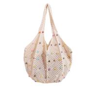 eaacaa Women Crochet Mesh Beach Bag Colorful Beads Crochet Mesh Tote Bag Knitted Shoulder Bags Casual Woven Bags for Women Holiday Beach