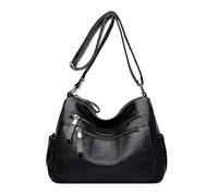 eaacaa Women's PU Leather Shoulder Bag Shoulder Bag Handbag Shoulder Bag Ladies Handbag Soft Satchel for Mother Crossbody Bag (Black)