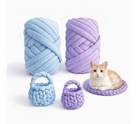 EAAGHK 2 Pcs Pelote de Laine pour Crochet 12 m x 2.5 cm, Fil à Tricoter Épaisse, Fil à Crocheter Bleu et Violet, Pelote de Laine pour Tricoter à la Main, pour Confection Couverture Sac Panier Coussin