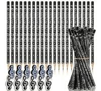 EAAGHK 36 Pcs Crayon Papier en Motif Note de Musique, Crayons à Thème avec Musique avec 12 Gommes, Crayon en Bois Effaçable, Crayon pour Écrire Agréable à Tenir, pour École Bureau Dessin Cadeau