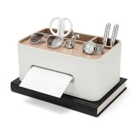 EAAGHK Boîte à Mouchoirs en Cuir 21,5x17x12 cm, Distributeurs de Mouchoirs avec Compartiment et Petit Plateau en Bois, Boîte Mouchoir Papier Décoratif Blanche, pour Bureau Salle de Bain Salon Table