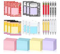 Eaasty 12 Set Back to School Stationery Gift, Black Gel Pen and Sticky Note Pad, Wooden Sticky Note Holder and Opp Bag, Teacher Appreciation Gift Bulk, School Supply and Office Accessory