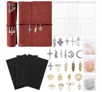 Eaasty A5 Journal Notebook and DIY Charm Kit Refillable Trifold Notebook Cover with 3 Blank Lined Grid Insert 2 Card Slots 24 Styles Journal Charms Lobster Clasps for Writing Travelers Jewelry Making