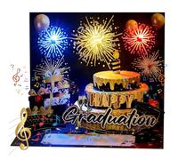 Eaasty Carte de vœux pop-up 3D pour remise de diplôme 2026 - Motif feux d'artifice - Lumière et musique - Cadeau personnalisé - Happy Graduation - Pour lycée, université, maîtrise (gâteau aux bougies)