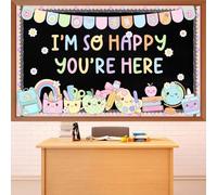 Eaasty Ensemble de tableau d'affichage pour la rentrée scolaire « So Happy You're Here » - Décoration de salle de arnet de notes - Crayon - Motif marguerite - Décoration murale - Rose