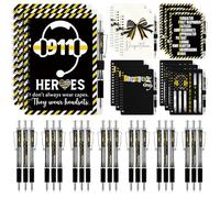 Eaasty Lot de 20 carnets à spirale 911 avec casque de drapeau et stylo à bille pour premiers intervenants, police, expédition d'urgence