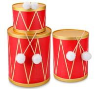 Eaasty Lot de 3 boîtes de batterie de Noël classiques avec baguettes rouges et dorées 34 cm, 32 cm, 21 cm