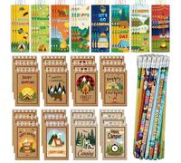 Eaasty Lot de 96 cadeaux de fête de camping, 48 crayons sur le thème du camping, 24 mini carnets à spirale et 24 marque-pages pour aventure d'été, cadeaux de fête d'anniversaire