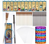 Eaasty Lot de 96 pièces/24 cadeaux de fête magiciens inclus 48 marque-pages magiques, 24 bracelets en silicone, 24 balais et crayons pour Halloween, fête d'anniversaire, amoureux de la magie
