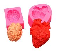 Eabdice 2 pièces Moules en silicone 3D en forme de cœur et de cerveau, Moule Forme du Cerveau Silicone, Humains Cerveau Forme Moule pour crème glacée, chocolat, pudding, savon
