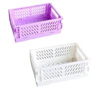 Eabdice 2 Pièces Paniers de Rangement Pliables en Plastique, Caisses Pliantes, Mini Paniers de Rangement en Plastique, pour L'affichage et le Stockage(25.3 x 16.5 x 10cm/Blanc)