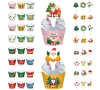 Eabdice 48 Pièces Décoration La Bordure Des Cupcakes Noël, Insertions de Bordure de Noël Petit, Noël Party Décoration Christmas Cupcake, Moules à Cupcakes en Papier Décoration de Gâteaux