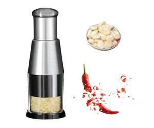Eabdice Edelstahl 304 Knoblauchstampfer, Knoblauchhacker Edelstahl, Knoblauchpresse Manuelle Zerkleinerer Leicht Zu Reinigender Gemüseschneider Für Knoblauch, Paprika Und Zwiebeln
