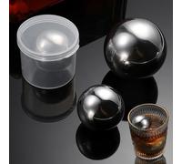 Eabdice Lot de 2 Boules Glace en Acier Inoxydable, Pierres à Whisky, Boule de glace congelée en acier inoxydable avec boîte en PP | Diamètre 35 mm et 55 mm (Argent)
