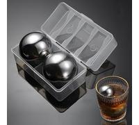Eabdice Lot de 2 Boules Glace en Acier Inoxydable, Pierres à Whisky, Boule de glace congelée en acier inoxydable avec boîte en PP | diamètre 55 mm | refroidissement rapide(Argent)