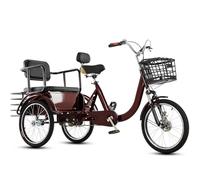 EABKLPQRS Vélo Cargo à Trois Roues Trike, Adult Tricycle 20 inches Multicolor Passenger Seat Dual Brakes Storage Baskets Chain(Wine Red,Spoke Wheel)