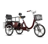 EABKLPQRS Vélo Cargo à Trois Roues Trike, Adult Tricycle 20 inches Multicolor Passenger Seat Dual Brakes Storage Baskets Chain(Wine Red,Integrated Wheel)