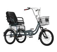 EABKLPQRS Vélo Cargo à Trois Roues Trike, Tricycle Adulte à 6 Vitesses, Suspension Avant, Frein Disque, Dossier, Panier de siège, 18 Pouces, Vert foncé