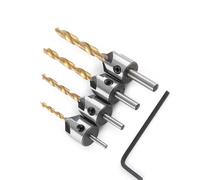 Eacam Foret à Fraiser à 5 Cannelures avec clé Hexagonale, Outil D'alésage pour le Travail du Bois en Acier au Carbone pour Chanfrein, ébavurage, Tailles en Option (Jeu de 4 pièces + petite clé (3-6