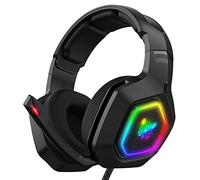 Eacam ONIKUMA K10 RGB Casque de Jeu avec Microphone, Casque Filaire Antibruit pour Ordinateur PC Gamer, Prise USB, Oreillettes Confortables, Son Surround Clair