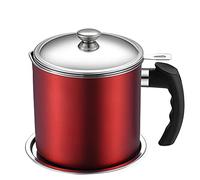 Eacam Pot de Filtre à Huile, Maille Fine, Acier Inoxydable de qualité Alimentaire, pour le Stockage de la Graisse de Bacon et de L'huile de Cuisson, Récipient avec Couvercle, Poignée (Rouge)