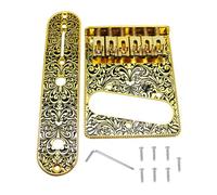Eacam Telecaster Guitar Bridge String Tree String Guide Retainer Roller Bridge Gravé Control Plate Set Hollow Out Pickguard en Alliage de Zinc avec Embouts de Cordes pour T (Or)